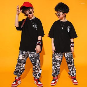 Vêtements de scène noir filles garçons vêtements de danse de salon pour enfants chemise hauts Graffiti survêtement pantalon Jazz Hip Hop danse Costumes fête