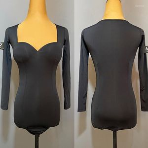 Stage Wear Black Latin Dance Desse Bodysuit Volwassen Vrouwen met lange mouwen Oefen danswear Ballroom Tango Chacha kostuum DL10670