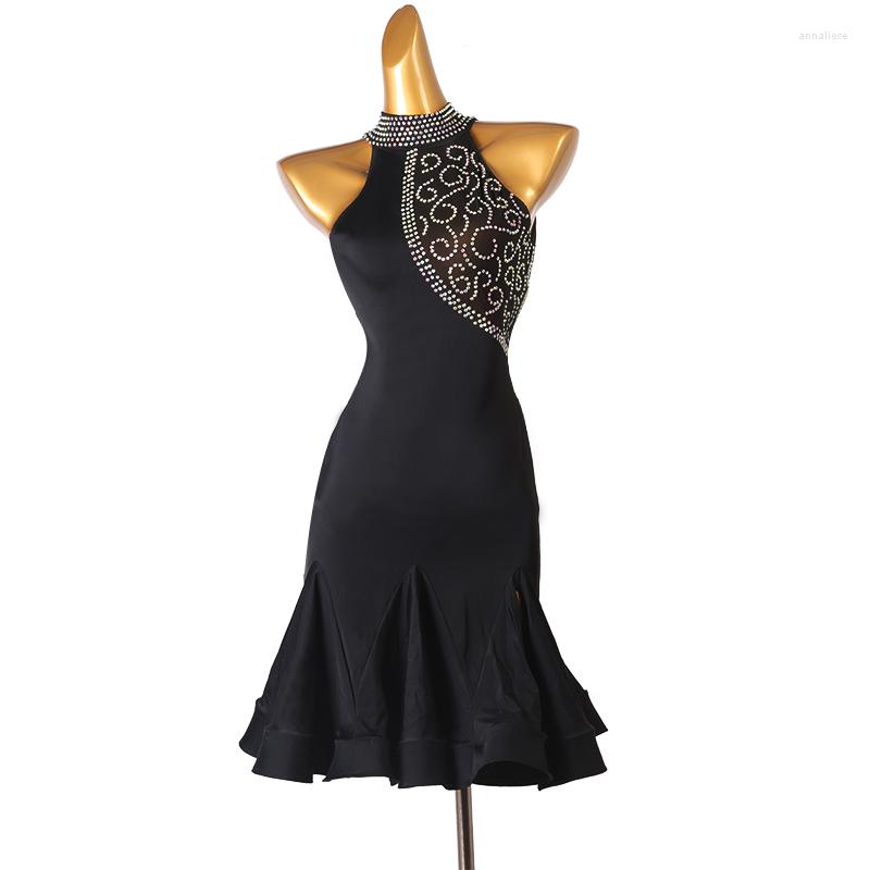 Scena noszona czarna latynoska spódnica dla kobiet kantarka szyi rumba samba sukienka dla dorosłych Made Made Tańczące sukienki tańczące