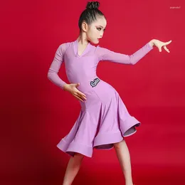 Stage Wear Black/Purple Latin Dance Dress Girls Competum Costume Long Sleeve Bodysuit Rok Chacha Rumba Tango Dancing Desse DL6685