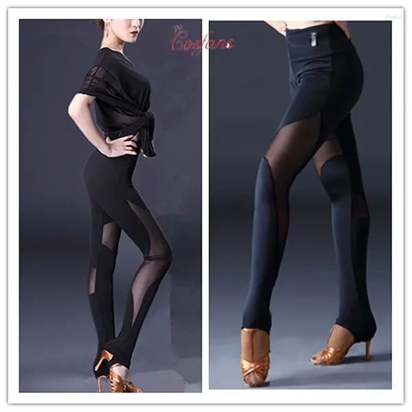 Stage Wear Pantalon noir Femme Pantalon serré Danseur Pantalon de danse latine pour dames Cha Pratique Danse moderne Clo