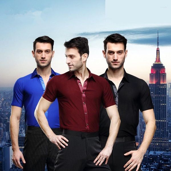 Stage Wear Noir Blanc Rouge Garçon Adulte Latin Tops Vêtements de pratique Hommes Chemise à manches courtes Chemises de danse Salle de bal
