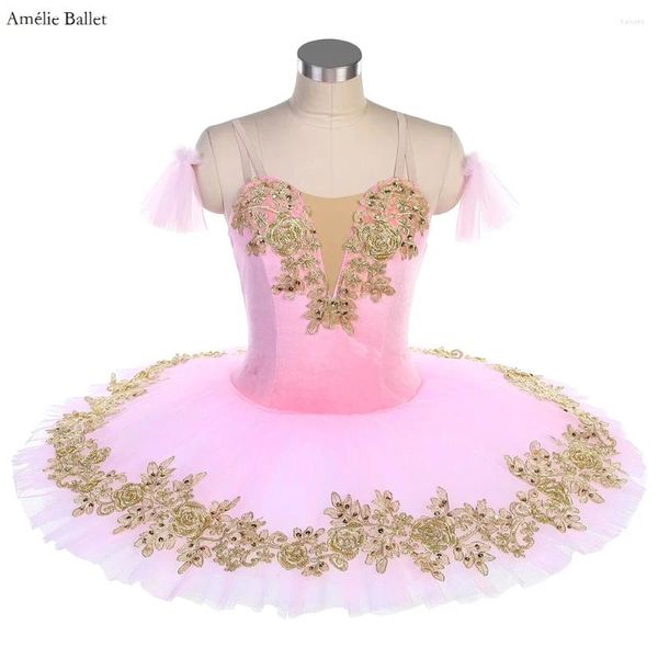 Wear de scène BLL108 Pink Velvet Bodice pré-professionnel Ballet Tutu Girls Women Competition ou Performance Dance Costumes Pancake