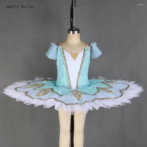 Stage Wear BLL422 Sky Blue Sequin Top Corsage Ballet Pancake Tutu Jupe pour filles et femmes Robe de danse Tutus pré-professionnel