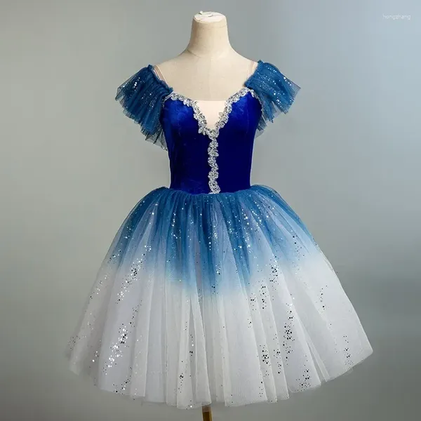 Escenario desgaste azul ballet faldas largas niñas niños cisne lago traje rendimiento danza leotardo mujer bailando ropa traje