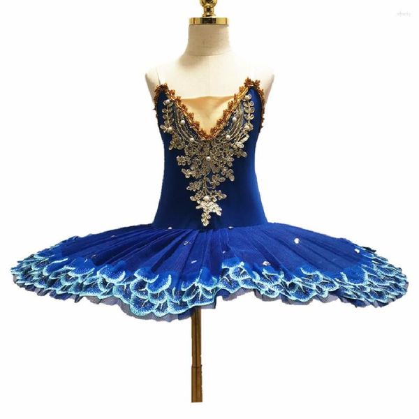 Stage Wear Blue Ballet Tutu Jupes pour Ballerine Swan Lake Performance Costumes Pancake Dancewear