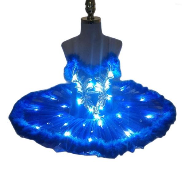Stage Wear Blue Ballet Tutu Jupes LED Lumière Adulte Belly Costume Ballerine Robe de danse pour les filles