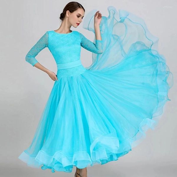 Stage Wear Blue Ballroom Dance Concours Robes Waltz Robe Standard Performance Costumes Femmes Haute Qualité Soirée Tenues