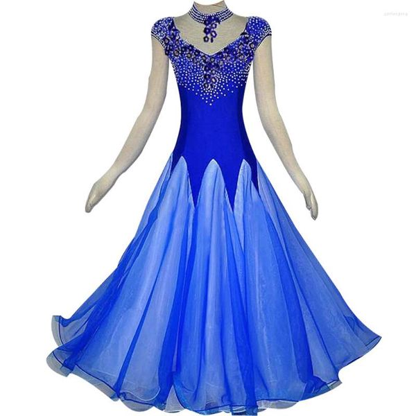 Stage Wear Blue Ballroom Dance Competition Robes Valse Fringe Costumes Modernes Dress Foxtrot
