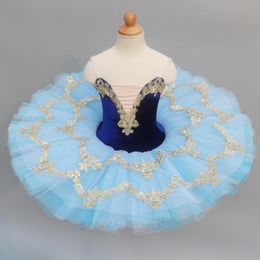 Vêtements de scène Jupe de ballet pour enfants bleu Vêtements de performance Fluffy Yarn TUTU Swan Lake Cos