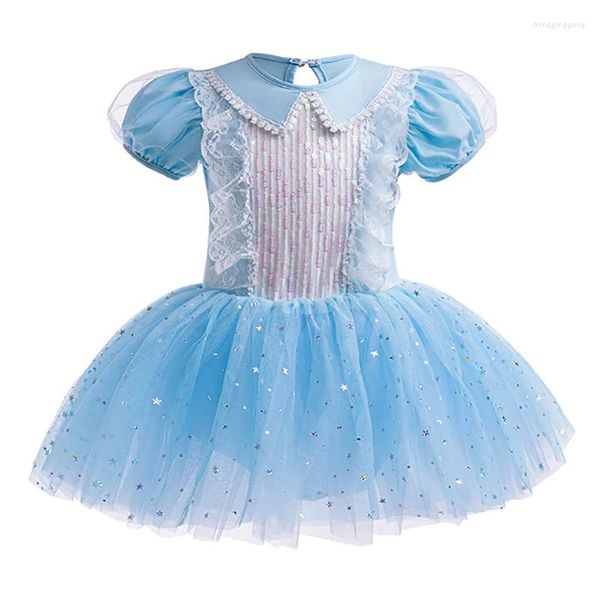 Escenario desgaste azul niños vestido de fiesta de noche gasa esponjosa pequeña flor niña ballet tutu ropa de baile niños cumpleaños traje de rendimiento