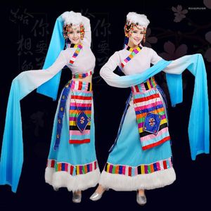 Stage Wear Bleu Chine Vêtements traditionnels pour femmes Costumes de danse nationale chinoise Vêtements mongols Minorité