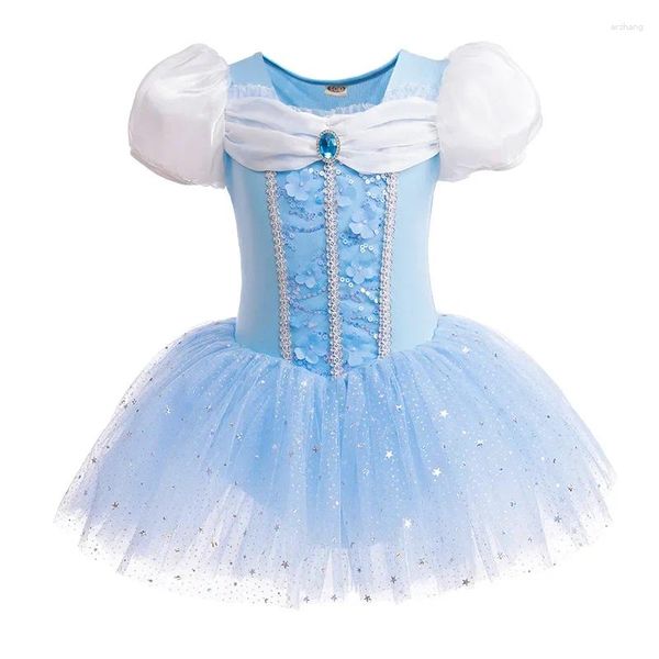 Stage Wear Robe de danseuse bleue Enfants Filles Mesh Tutu Costume de danse de ballet Ouvert Entrejambe Gymnastique Justaucorps Ballerine Dancewear