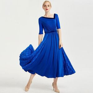 Podiumkleding Blauw Standaard Ballroomjurk Tangokostuums Dansjurken Rood Flamenco Wals Zwart