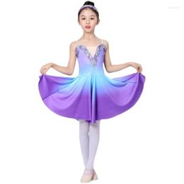 Stage Wear Bleu Femmes Robe De Ballet Classique Changeant Graduellement Costume Jupe Tutu Pour Enfants Danse Solo Jarretelles Cloutées De Diamants