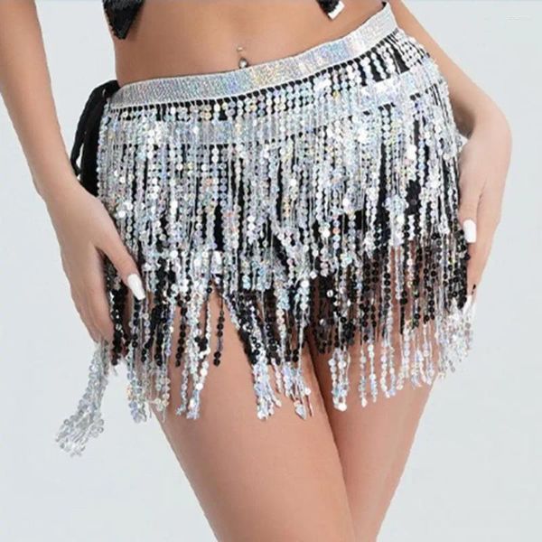 STATE USE Bohemian Belly Dance Skirt Sequin Tassel con detalles de cordón Cinturón de cadena en capas Latín para mujeres