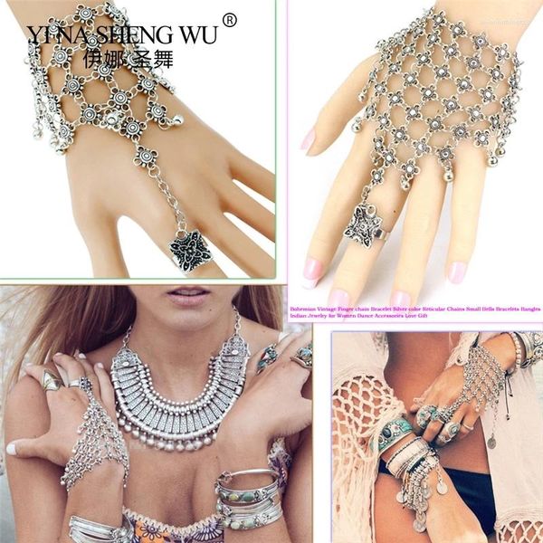 Stage Wear Bohemian Dames Rétro Gravure Coin Bell Mesh Bracelet Femme Mode Danse Main Retour 1PC Bijoux Cadeau Ladis