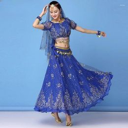 Stage Wear Bollywood Belly Dance Costume Set Performance Outfit Chiffon Sari Suit Women