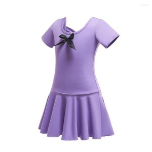 Stage Wear Bow-Knot Short Sheeves Ballet Dancing Dress Tutu Gymnastics Leotards Professional For Kids