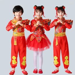 Stage Wear Garçon Fille Chinois Année Vêtements Traditionnels Enfants Folk Dance Costumes Rouges Fête Festival Oriental Hanfu Vêtements