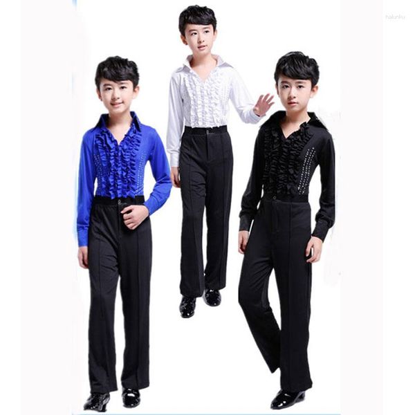 Desgaste de la etapa Boy Latin Dance Salsa Costume Male Children's Ballroom Performing Party Tops Pantalones American