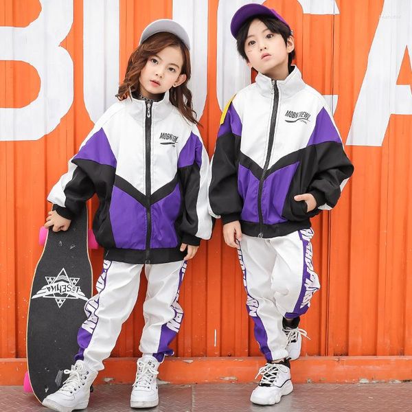 Escenario desgaste niño o niña chaqueta tops pantalones de chándal chándal hip hop espectáculo de danza disfraz de lujo ropa de niño grande para adolescente coreano