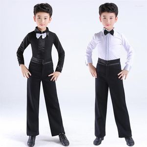 Stage Wear Garçons Costume De Danse Latine Salle De Bal Cha Rumba Salsa Tango Performance Ensemble De Vêtements Enfants Noir Blanc Arc Dancewear284g