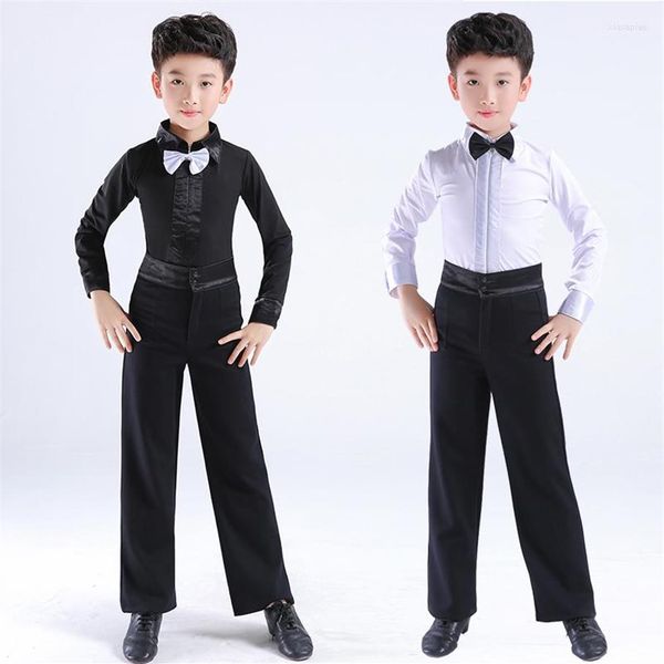 Vêtements de scène garçons Costume de danse latine salle de bal Cha Rumba Salsa Tango Performance ensemble de vêtements enfants noir blanc arc Dancewear269i