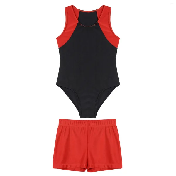 Stage Wear Garçons Entraînement Gym Ensembles Sans Manches Ballet Danse Justaucorps Combinaison Enfants Costumes Extensible Gymnastique Formation Bodys Avec Short