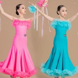 Stage Wear Bright Color Latin Dance Professional Kostuums Girls Jurk Children's National Standard Ballroom Kleding 8009