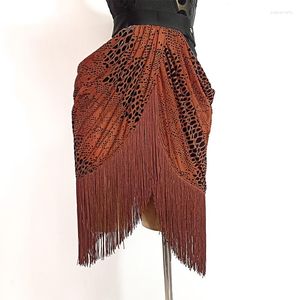 Vêtements de scène marron jupe de danse latine Sexy découpe frangée ChaCha Rumba Samba Performance Costume Tango pratique vêtements VDB4954