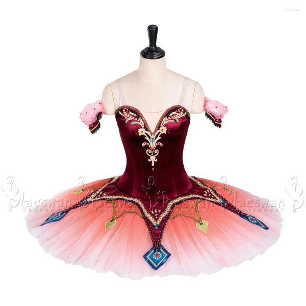 Stage Wear corsage en velours bordeaux avec crochets réglables Kitri Variation ballerine Ballet Costumes professionnel BE026