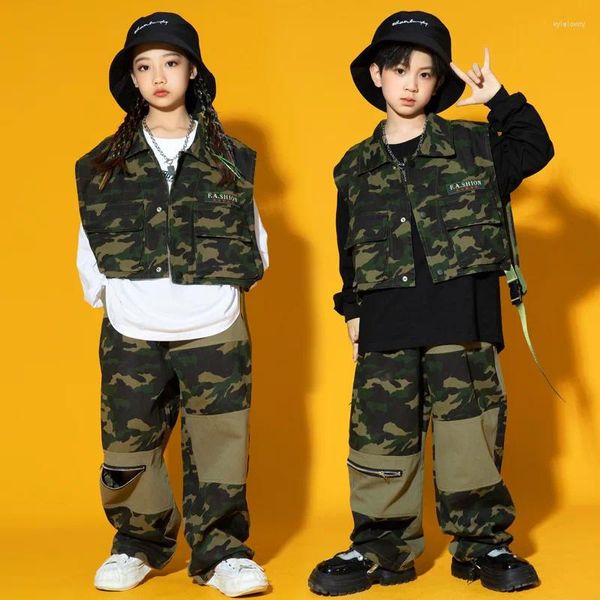 Stage Wear Camouflage Sweats à capuche Jogger Enfants Jazz Dancewear Street Dance Ballroom Vêtements de danse Hip Hop Costumes pour filles garçons