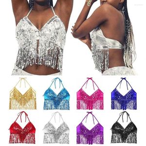 Vêtements de scène charmant soutien-gorge danse du ventre paillettes frange haut discothèque danse Performance licou Costume mode