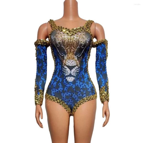 Stage Wear Cheerleader Dj Gogo Carnaval Mardi Gras Night Club Bodys pour femmes Sequin Lion Dance Costume Leotard Stretch Outfit