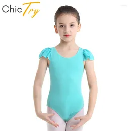 Stage Wear ChicTry Enfants Manches Volantes Ballet Justaucorps Enfants Filles Couleurs Solides Gymnastique Sport Entraînement Body Costume De Danse