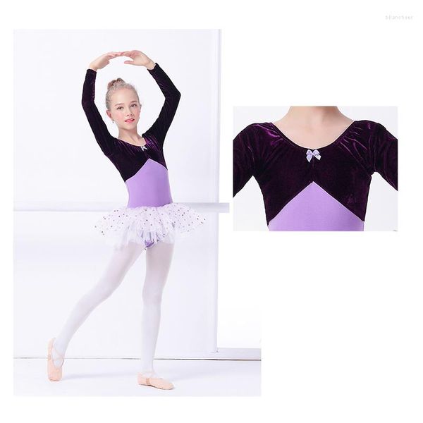 Stage Wear Enfant Ballet Tutus Violet À Manches Longues Justaucorps Jupe Robe Pratique Dancewear A0037