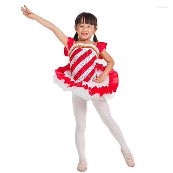 Etapa desgaste niño rojo lentejuelas ballet tutu niños vestido de baile profesional niñas bailarina rendimiento / competencia traje fiesta