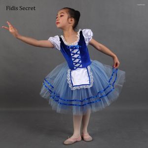 Stage Wear Child Royal Blue Peasant Romantic Ballet Tutu Girls Giselle Performance Dress Ballerina Professional Dance Costumes