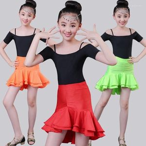 Vêtements de scène enfant Sexy robes de Tango pour filles hauts jupes Costume de salle de bal enfants professionnel Spandex robe de danse latine enfants