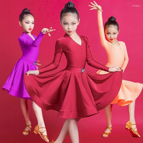 Stage Wear Velvet Velvet Latin Dance Dress For Girls Kids Competition Ballroom Tango Salsa Practice de ropa de baile Dancing V Neck