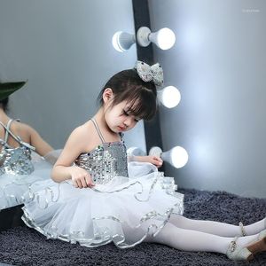 Portez des costumes de robe de danse de ballet de ballet pour enfants Silver Kid