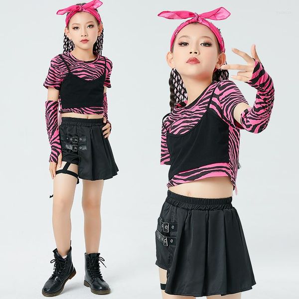 Escenario desgaste día de los niños animadora trajes de baile de jazz para niñas trajes kpop calle moderna ropa de hip hop DQS12451