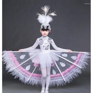 Vêtements de scène Costumes de danse pour enfants Maternelle Uniforme de danse nationale Halloween Carnaval Filles Paon Performance Vêtements