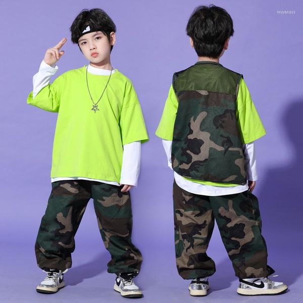 Vêtements de scène vêtements Hiphop pour enfants danse de rue garçons Camouflage gilet sport pantalon ample costume Jazz Kpop tenues DQS10690