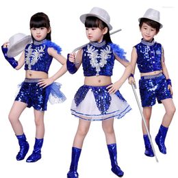 Vêtements de scène danse Jazz pour enfants Costumes de pom-pom girl modernes Hip Hop garçon filles haut court et pantalon paillettes ensemble de Performance