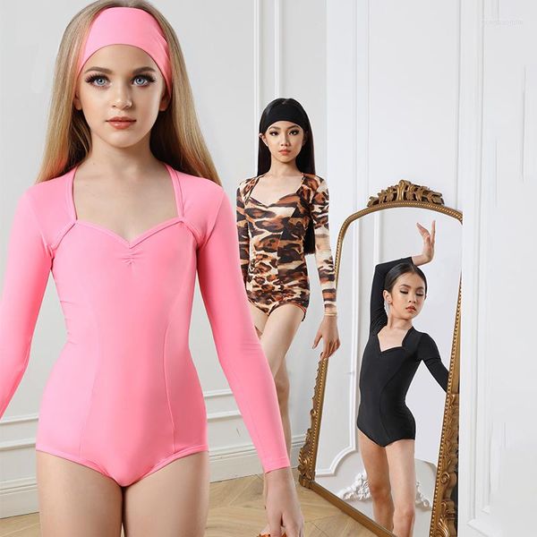 Stage Wear Costumes de danse latine pour enfants pour filles Vêtements de pratique Gym Body à manches longues DQS5764