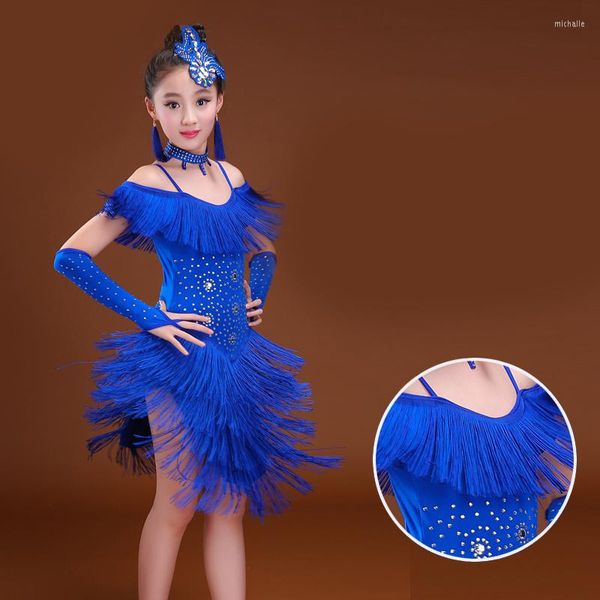 Vêtements de scène Costumes de danse latine pour enfants paillettes glands jupe Performance filles spectacle vêtements de compétition
