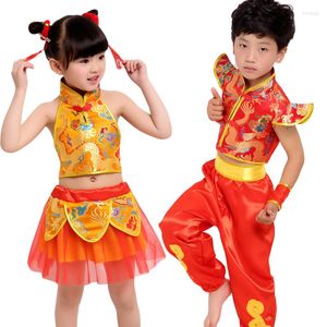 Stage Wear Children's Martial Arts Performance Clothing Festival Chinese Knot Costuums Kindergarten zakdoekdansvoorstellingen