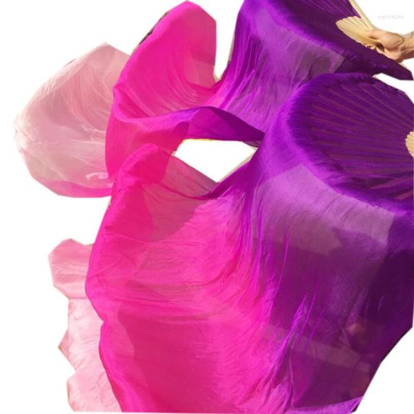 Desgaste de la etapa Niños Adultos Hecho a mano Velos de seda real Llama de bambú Danza del vientre Velo de abanico largo plegable Arte Colorido Púrpura Rosa 120 cm 180 cm